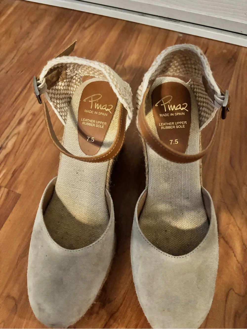 Neutral Cream Suede Espadrille Wedge Sandals with Ankle Strap